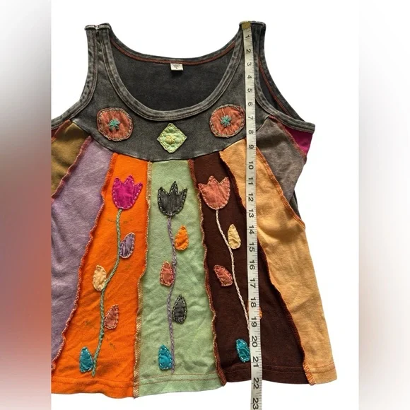 Unbranded bohemian Style Tank Cotton Patchwork Floral Embroidery Tank Top Size L - Picture 8 of 9
